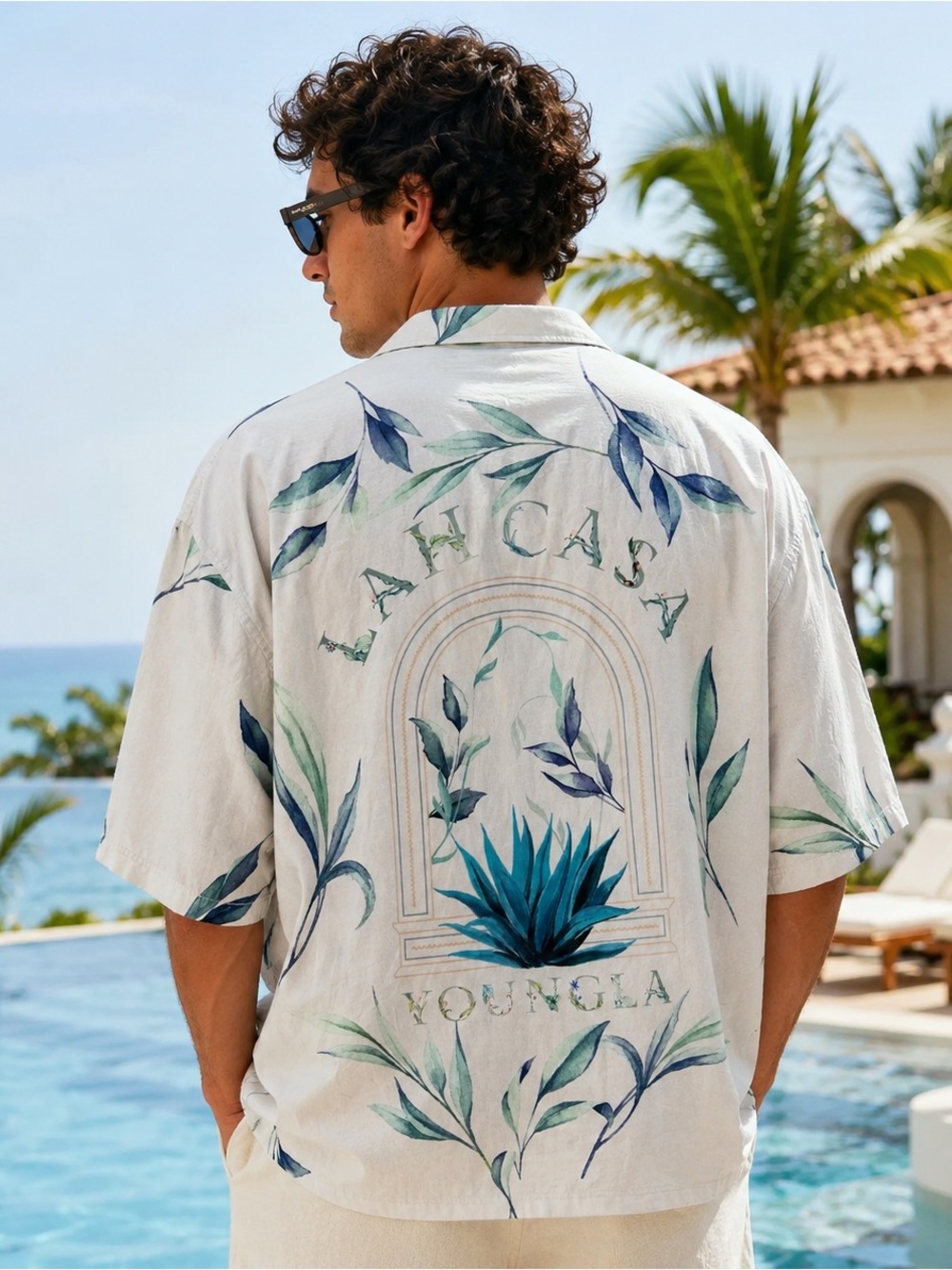 YoungLA XXL Oversized Linen Tencel Blend Shirt White Floral Resort Button Up EUC